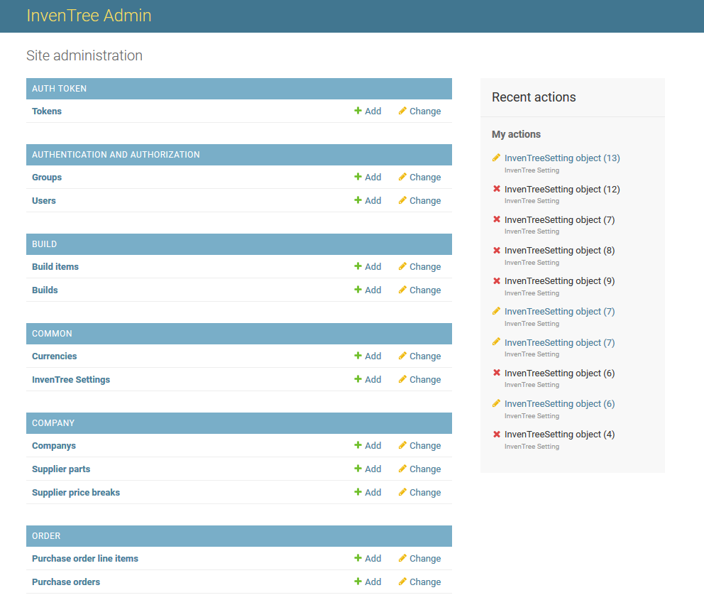 InvenTree Admin Panel