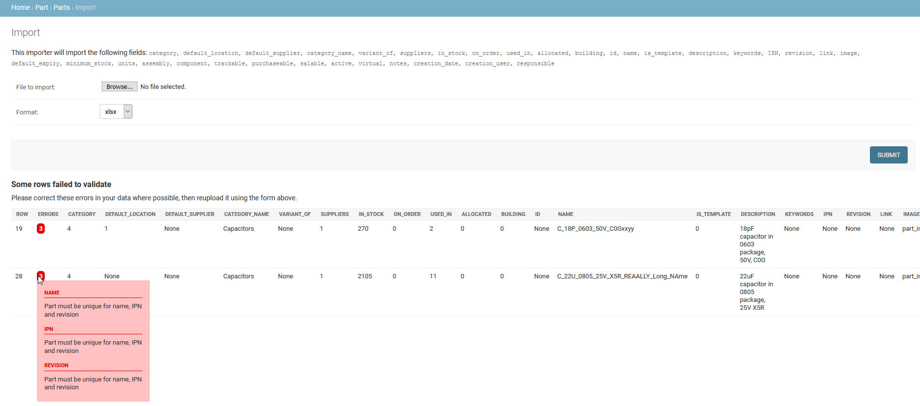 Data upload error