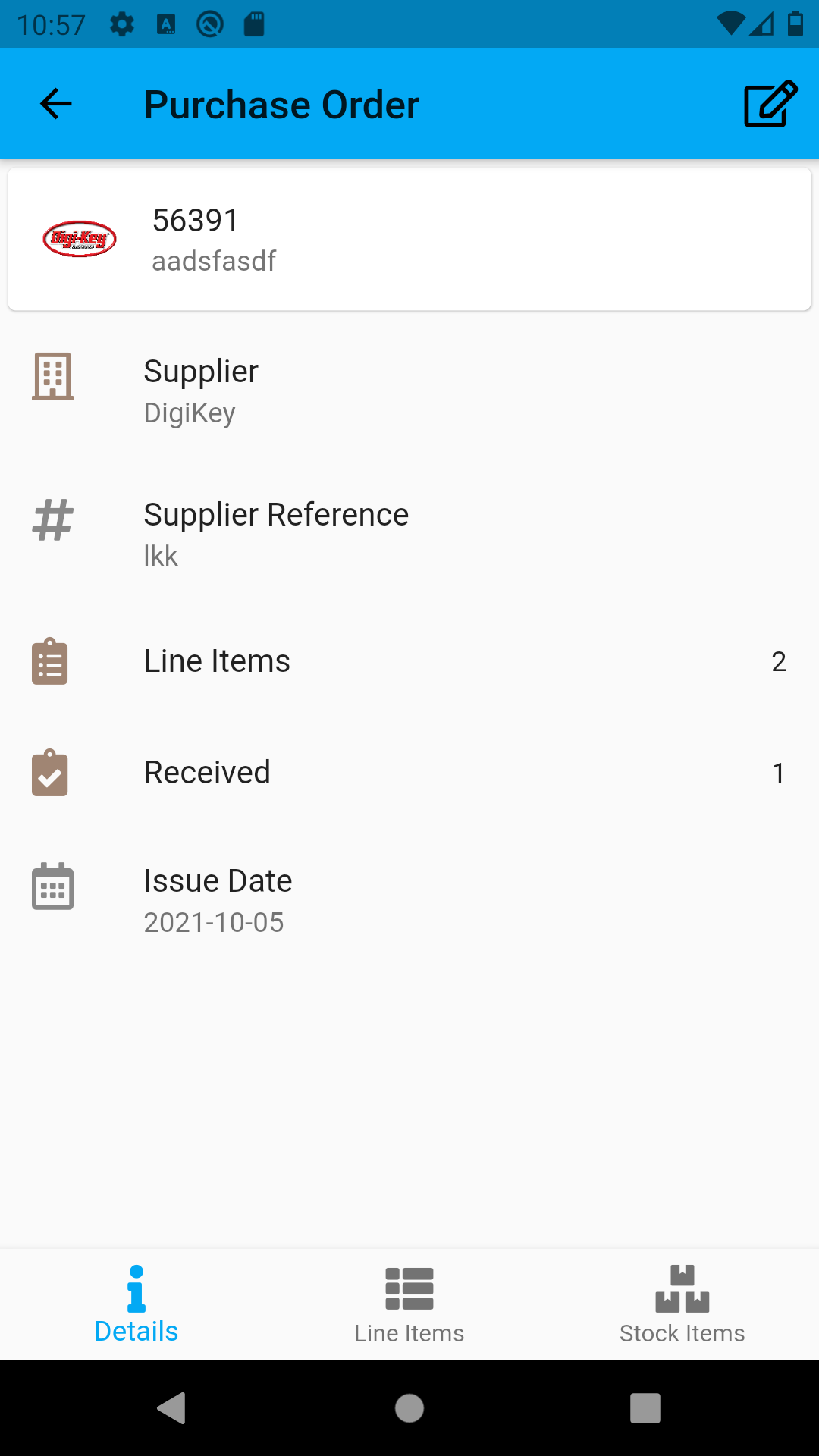 Purchase order details
