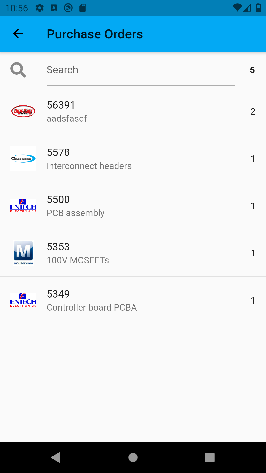 Purchase order list