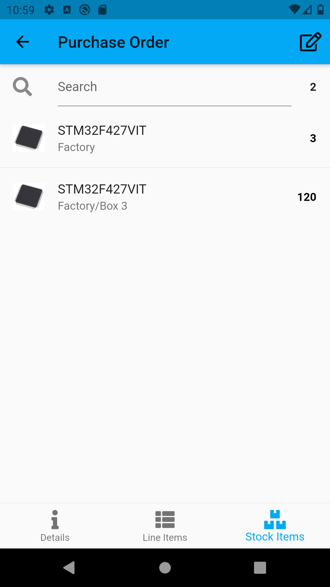 Purchase order stock items