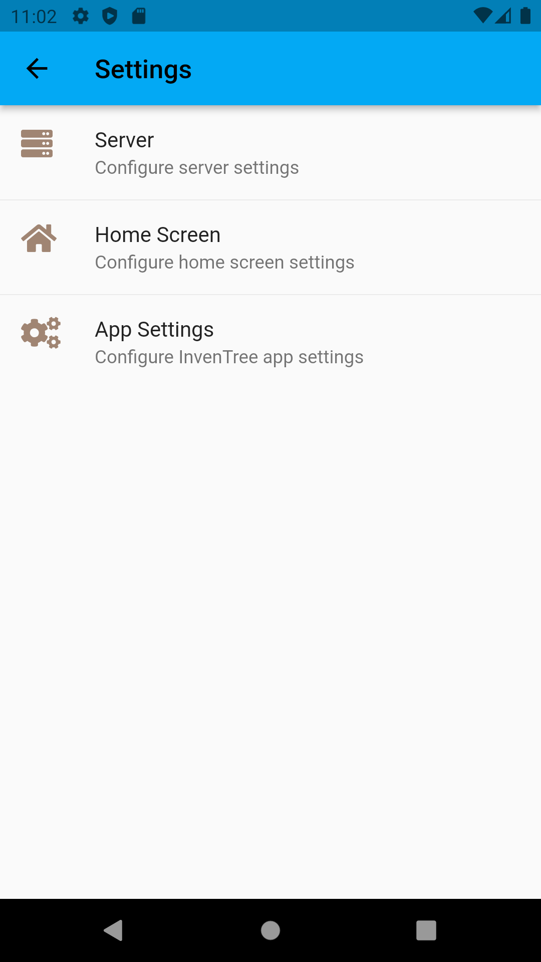 Settings view