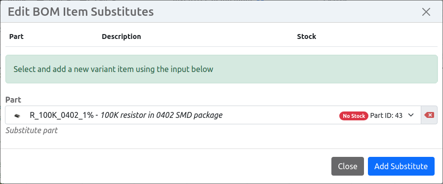 Edit BOM Item Substitutes