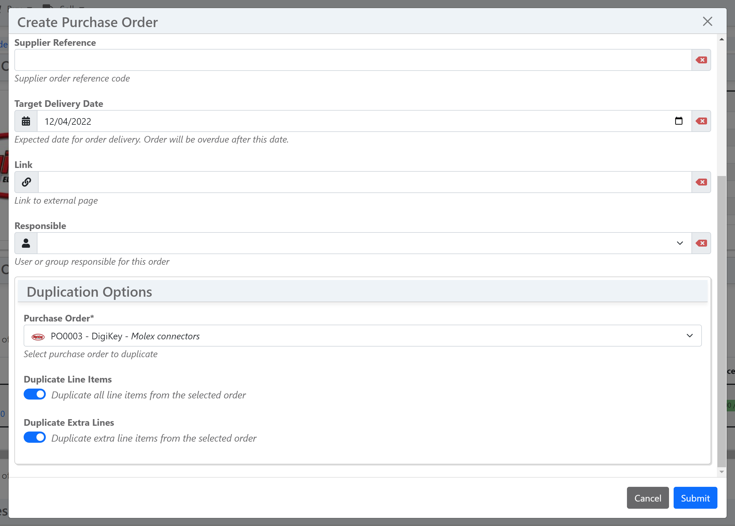 Duplicate Purchase Order