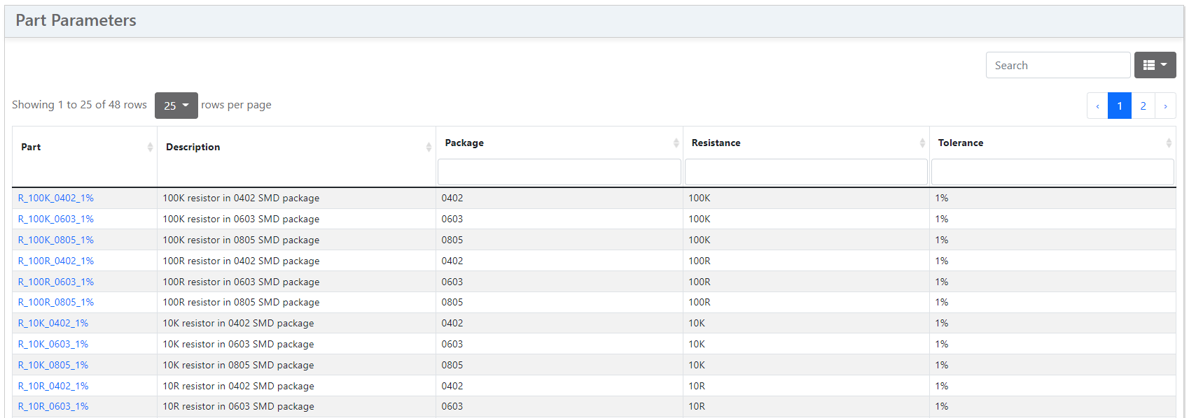 Parametric Table Example
