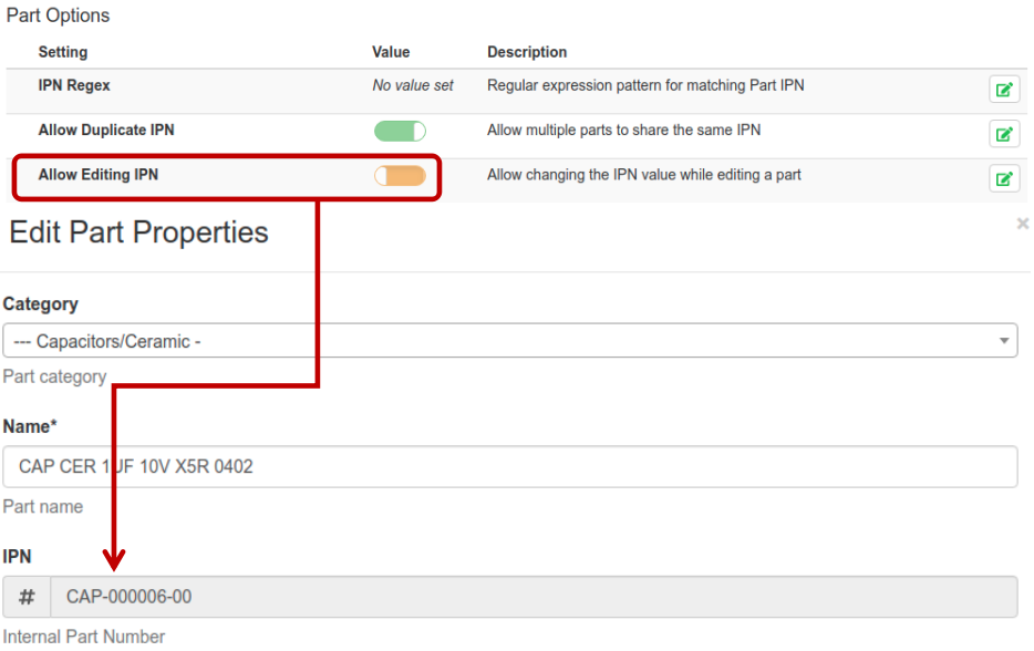 Disable Edit of Part IPN Field