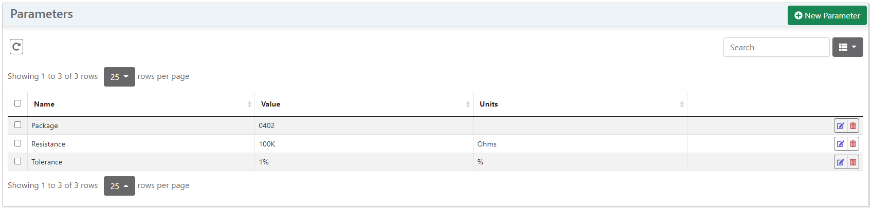 Part Parameters Example List