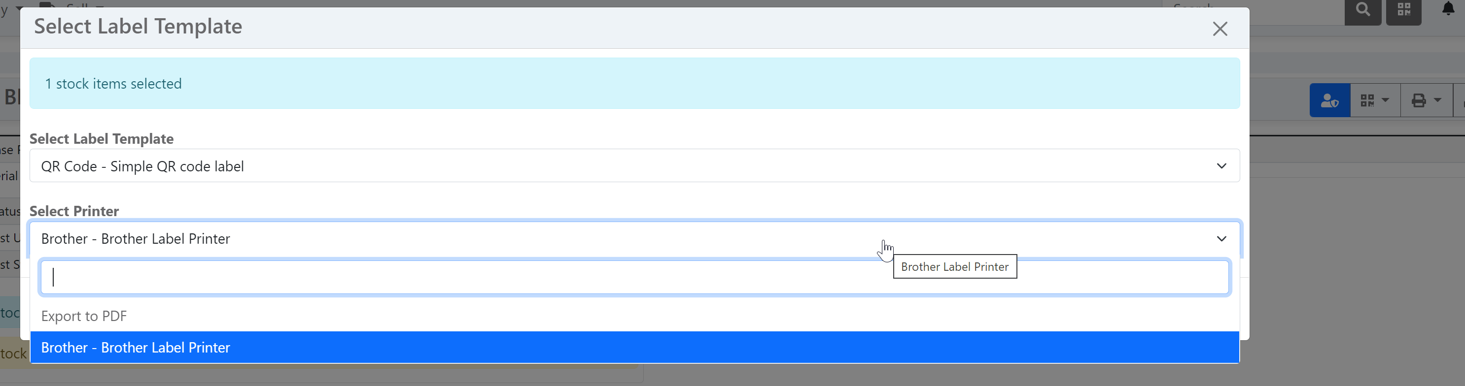 Print label via plugin