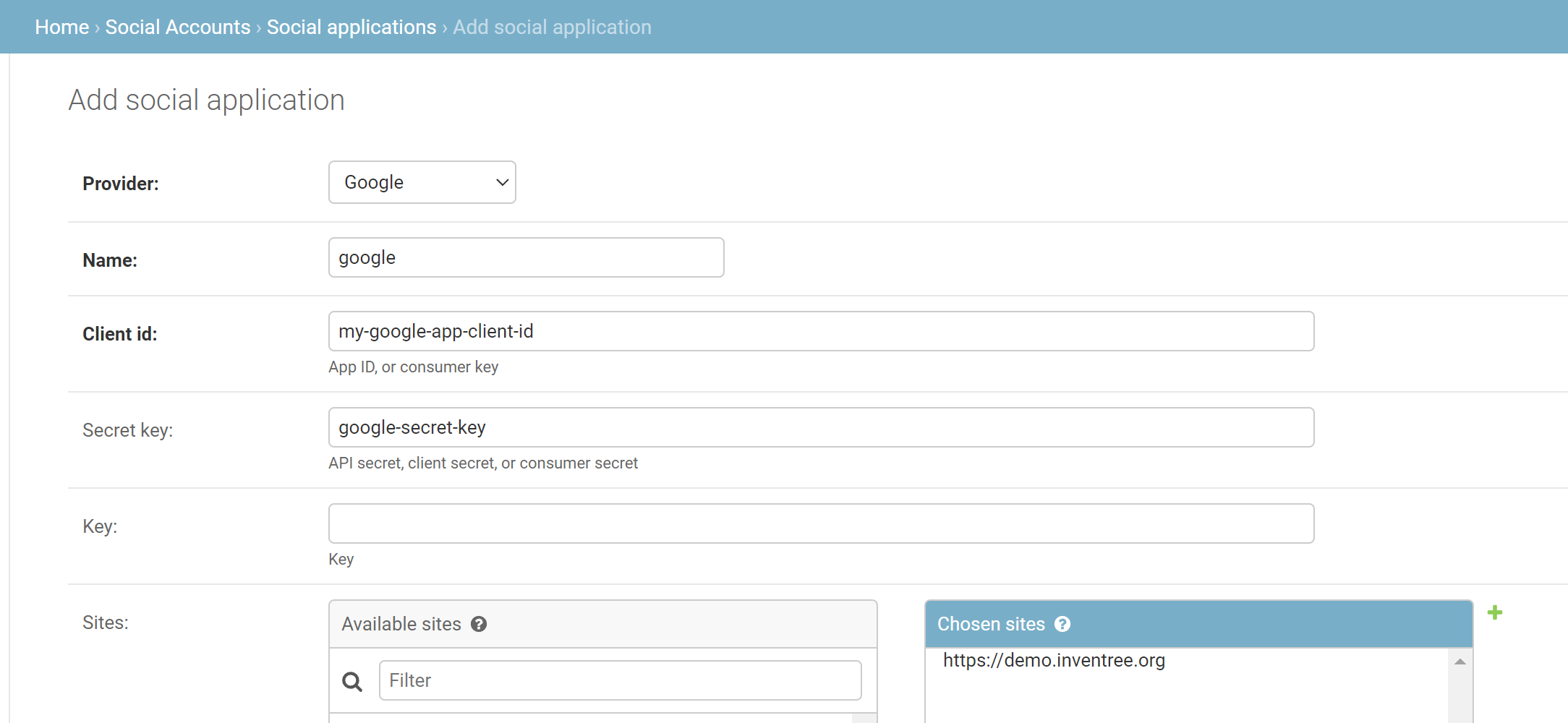 Configure Social Application