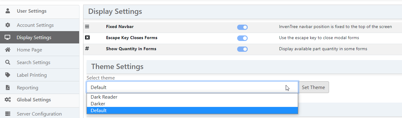 Default InvenTree color theme