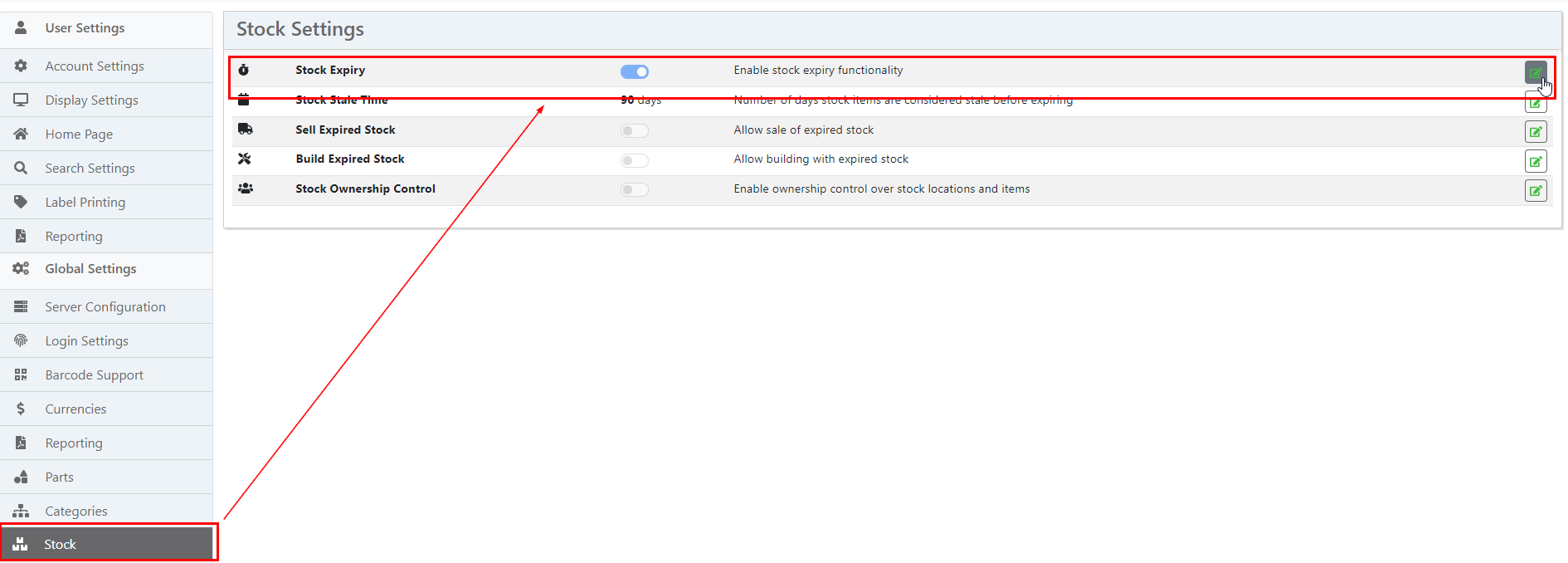 Enable stock expiry feature