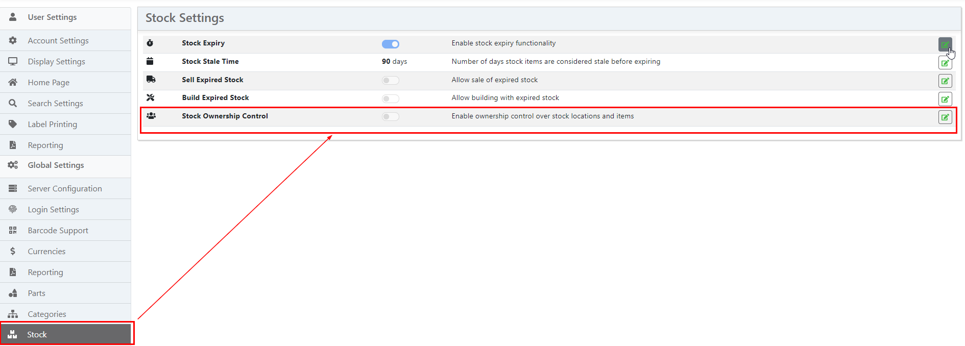 Enable stock ownership feature