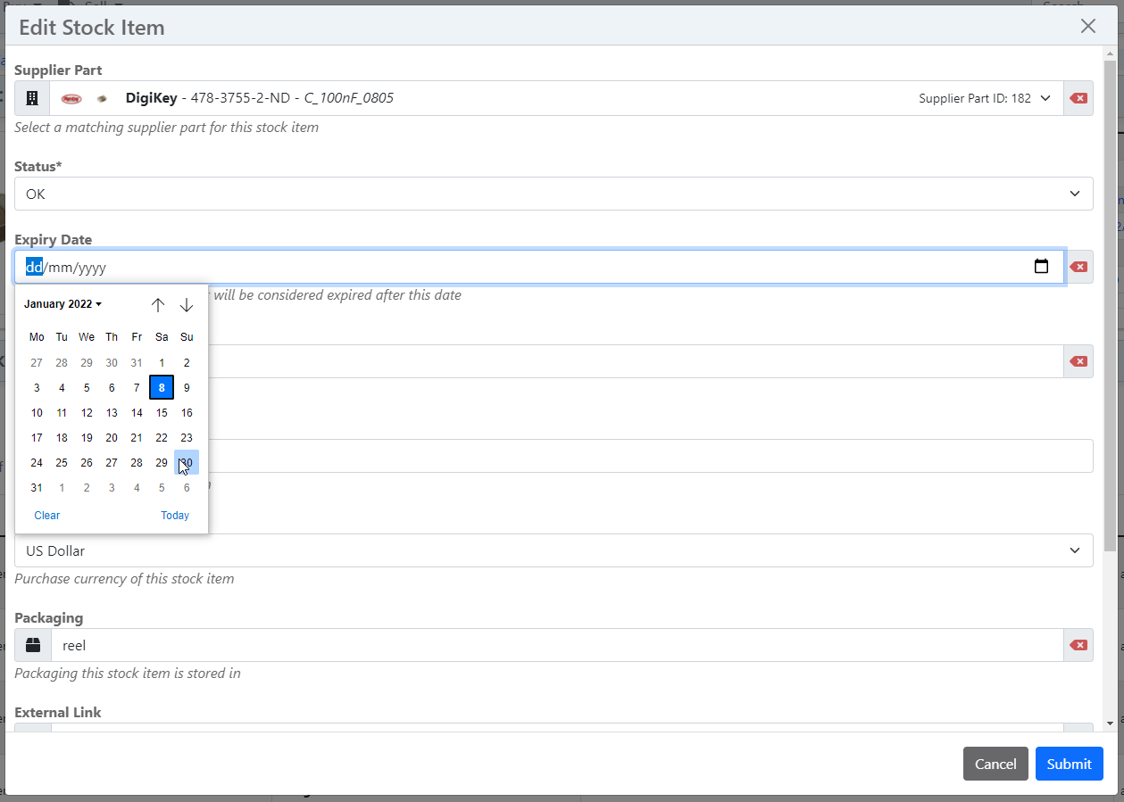 Edit expiry date