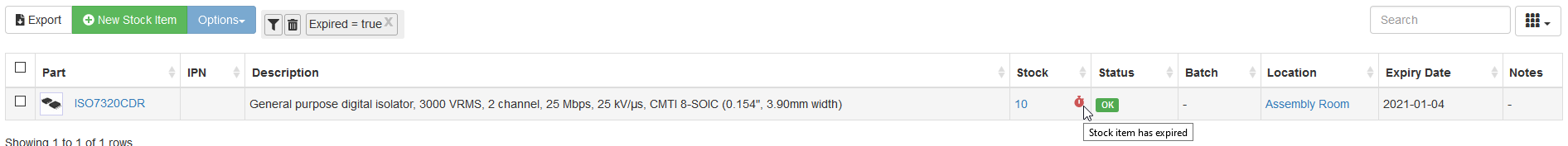 Filter by stock expiry
